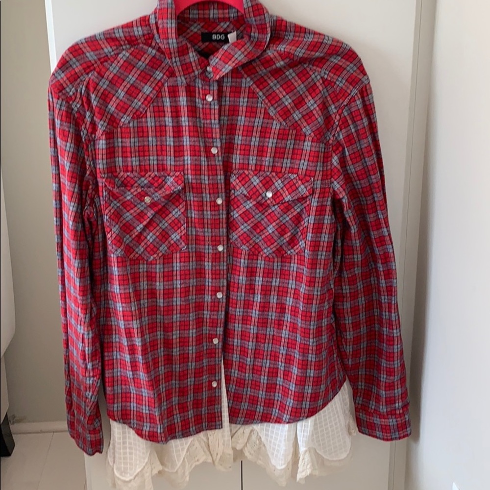 Red BDG Flannel with Ruffle Detail